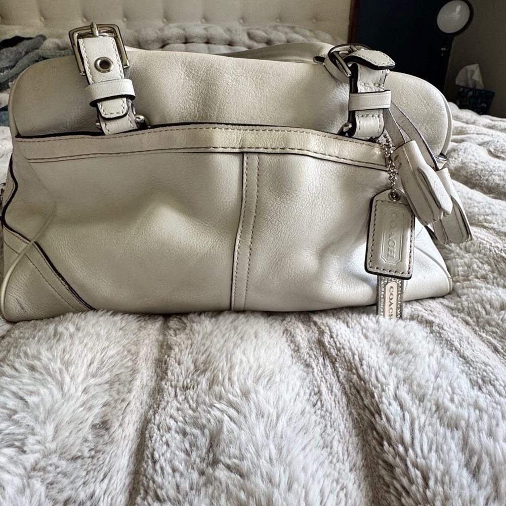 Coach White Leather satchel  handbag with Branded Tag